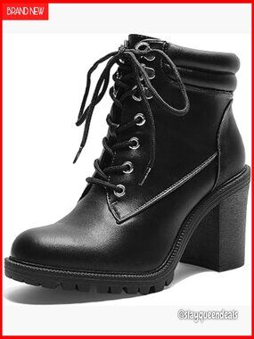 Women's Wide Width Chunky Heel Ankle Booties Lace Up Side Zipper Combat Boots